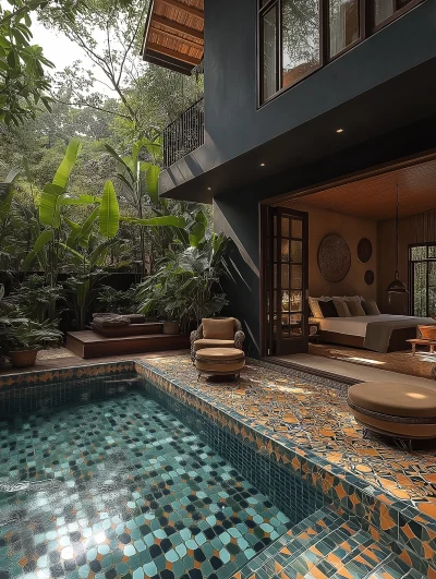 Artistic Tiled Pool in Home Atrium