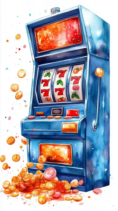 Colorful Watercolor Slot Machine Illustration