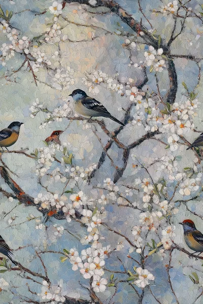 Birds in Almond Tree