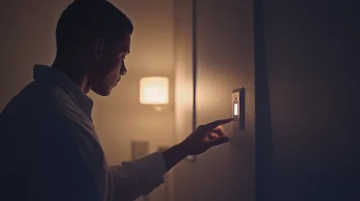 Man Turning Off Light Switch