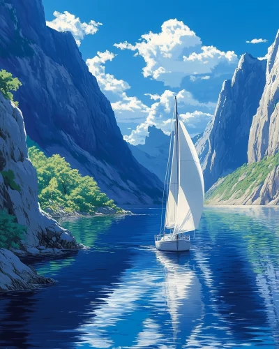 Serene Fjord Landscape Illustration