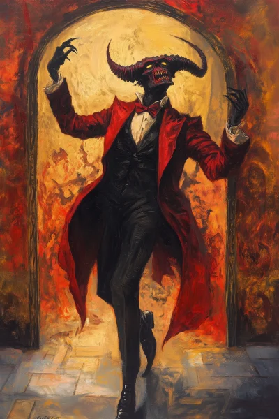 Sharp Dressed Demon Dancing at Gates of Hell