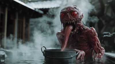 Creepy Japanese Yokai in Hot Spring