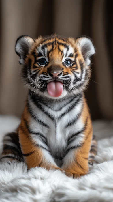 Chubby Tiger Cub in Crib