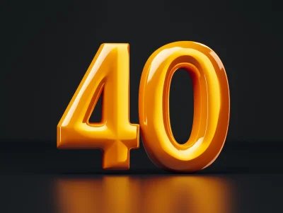 Gold 3D Number 40 in Inter Bold Font