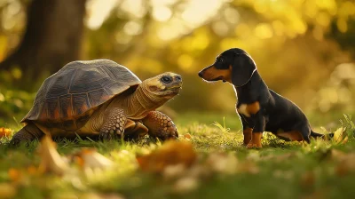 Tortoise and Dachshund Playful Wallpaper