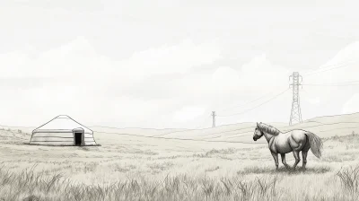 Grassland Yurt and Horse Illustration