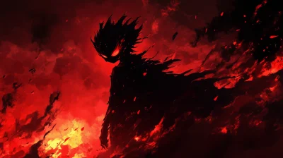 Epic Anime Silhouette with Angry Smile