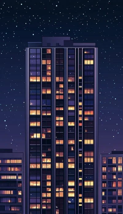 Nighttime Tall Building Illustration