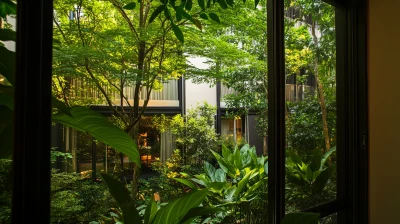 Serene Courtyard View from Window