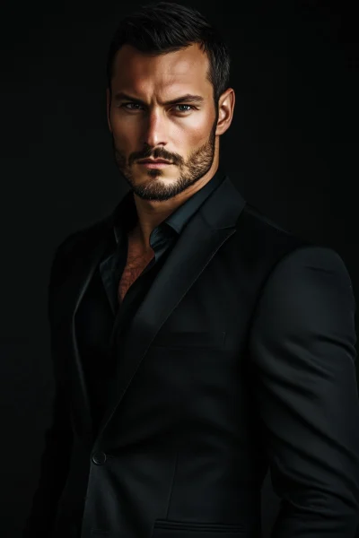 Handsome Brutal Man in Black Suit