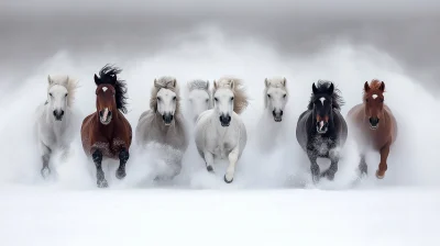 Wild Horses in Snow