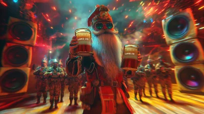 Psychedelic Napoleon Clown General Leading Beer Soldiers into Battle