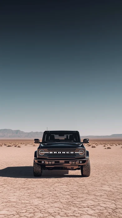 Black Ford Bronco in Desert Field