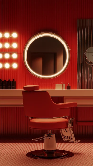 Barbershop Scene in Red Color Scheme