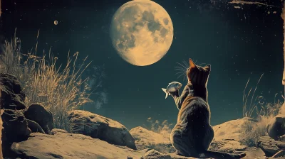 Tabby Cat and Full Moon