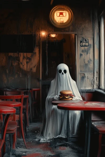 Ghost in Abandoned Cafe