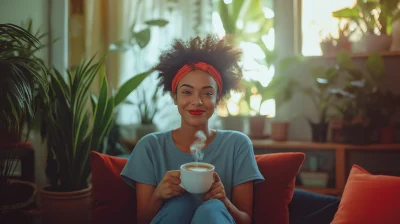 Satisfied Brazilian Woman with Coffee