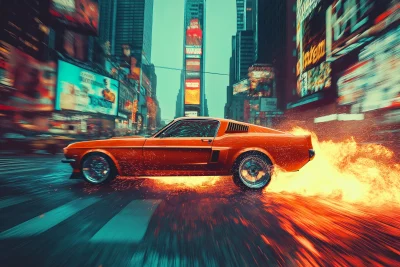 Vintage Car Jumping Through Fire Ring