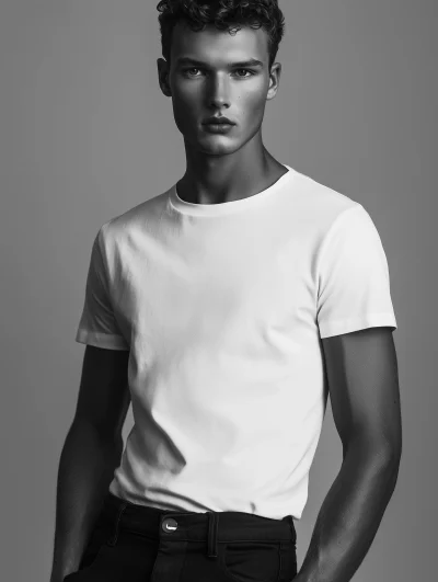 French Male Model in White T-Shirt