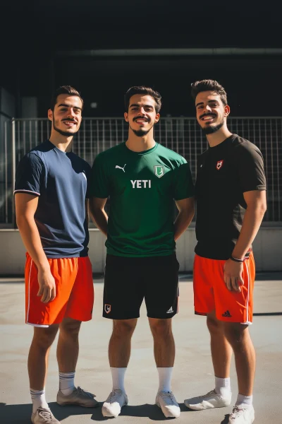 Three Men in Soccer Jerseys