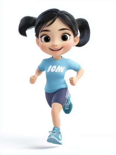 Smiling Asian girl jogging