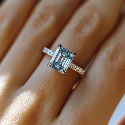 Azure Large Emerald Cut Moissanite Ring