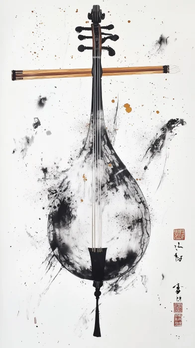 Chinese Ink Painting of Erhu