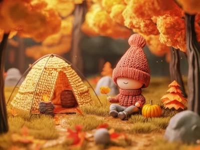 Autumn Camping 3D Illustration