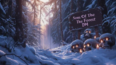 Skulls with candles in snowy forest