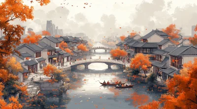 Jiangnan Water Town Illustration