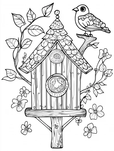 Decorated Bird House in Black and White