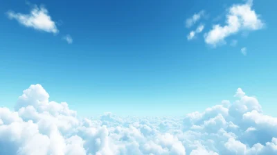 Fluffy White Clouds in Clear Blue Sky