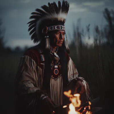 Native American by the Fire