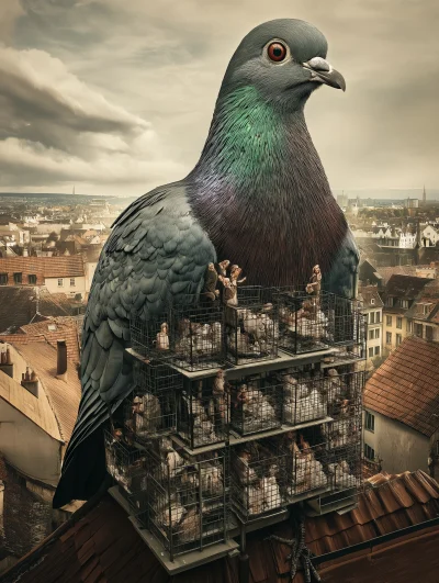 Gigantic Pigeon on Rooftop