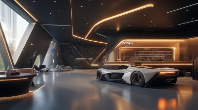 Futuristic Supercar Museum with Coffee Shop