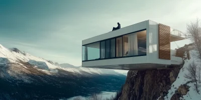 Modern Building on Winter Mountain Top