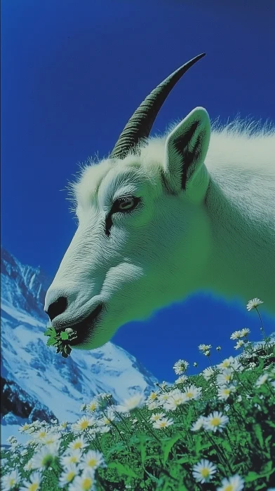 Mountain Goat Eating Flowers