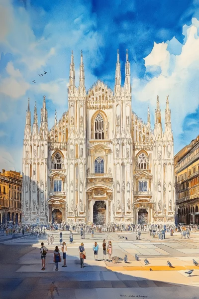 Milan Duomo Cathedral Watercolor Painting