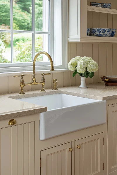 Contemporary Kitchen with White Porcelain Sink