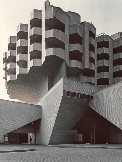 Brutalist Building with Retro Style Photography