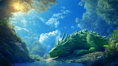 Majestic Green Dragon in Fantasy Forest Glade