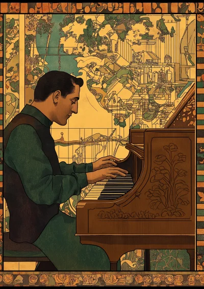 George Gershwin playing piano in NYC in 1930