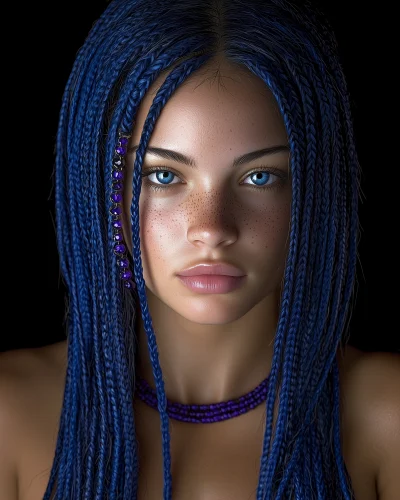 Braided Hair Woman with Purple Beads