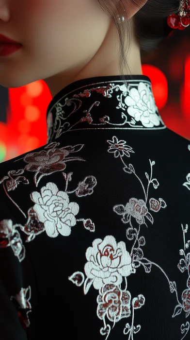 White Patterns on Black Qipao