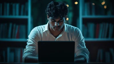 Man Searching on Laptop