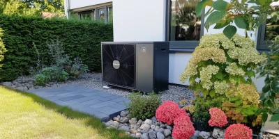 Modern Heat Pump Model CS7001i in a Garden