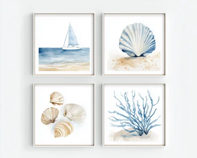 Minimalistic Watercolor Beach Wall Art Prints