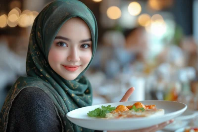 Elegant Malay Woman with Empty Plate