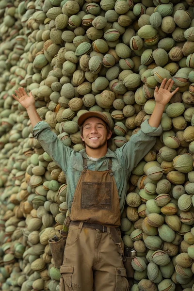 Giant pistachio with Lilliputian man